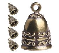 5pcs Antique Brass Mini Bell Keychain Charm for Craft Decor | Patina Finish, Intricate Pattern Detail, 2.8x1.95x1.95cm Size, for Bags, Necklaces, Homes