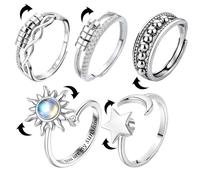 5PCS Anxiety Ring for Women, Fidget Rings for Anxiety Women, Adjustable Open Spinner Fidget Ring, Fits Almost Any Size Anxietys Rings Fingers Suitable for All Ages