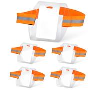 5pcs Arm Badge Holder with Reflective Strap, High Visibility Clear ID Card Holder Armband Adjustable PVC Wrist Name Tag Holder for Work & Ski Pass (Orange)