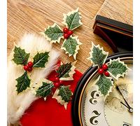 5Pcs Artificial Berry Leaf Picks for Christmas Decorations Green Leaf Stem Accessories for Ornament Realistic Faux Berries for Wreaths Garlands (Red Fruit,13cm)