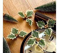 5Pcs Artificial Berry Leaf Picks for Christmas Decorations Green Leaf Stem Accessories for Ornament Realistic Faux Berries for Wreaths Garlands (Gold Fruit,13cm)