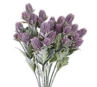 5Pcs Artificial Thistle Flowers Real Touch Spray Eryngium,Faux Sea Holly Bouquet Long Stem Plants Floral Tree for Wedding Prom Party Home Decoration (5, Purple)