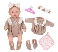 5Pcs Baby Doll Clothes for 12-18inch Doll 30-45cm Baby Doll, Light Brown Daisy Knitted Bodysuit Lace ruffles with Headwear Socks Hanger Square Scarf for Kids Friends Girls Birthday Cartoon Clothes