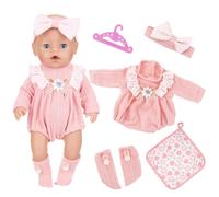 5Pcs Baby Doll Clothes for 14-18inch Doll 30-45cm Baby Doll, Pink Daisy Knitted Bodysuit Lace ruffles with Headwear Socks Hanger Square Scarf for Kids Friends Girls Birthday Sweet Cartoon Doll Clothes
