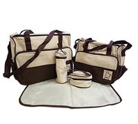 5pcs Baby Nappy Changing Bag Set Mummy Shoulder Handbag Diaper Bag Set Diaper Mat Colours (Brown)