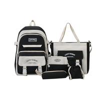 5Pcs Backpack Set, Kawaii School Bag Set Include Rucksack Handbag, Crossbody, Lucky Bag, Pencil Case, Cute Aesthetic Backpack for School, Lightweight School Bag for Girls Boys (Black White)