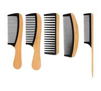 5pcs Bamboo Anti-Static Comb Set, Natural Wooden Detangler Combs Wide Tooth Rat Tail & Fine Tooth Combs Hair Brush Styling Tool for Women Men Detangling Long Short Thick Thin Curly Hair Curls