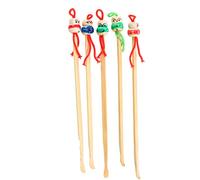 5Pcs Bamboo Cleaning Spoon Chinese Doll Head Earwax Remover Earpick Toiletry Wax Cleaners Tool for Home Family (Natural Wood)