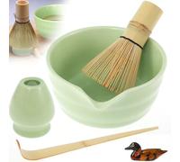 5PCS Bamboo Matcha Whisk Set Traditional Handheld Matcha Making Kit Premium Tea Set with Whisk, Base Holder, Puller, Puller Stand, Bowl Ceremony Accessory Kit for Tea Lovers (Green)
