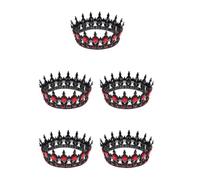 5pcs Baroque Queen Crown Tiara Headpiece for Bride Wedding Prom | Crystal Alloy Design, Vintage Black and Red Finish, Costume Party Accessory, Lightweight and Comfortable