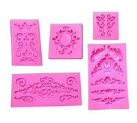 5pcs Baroque Style Curlicues Scroll Lace Fondant Silicone Mold for Cake Border Decorations, Cupcake Topper, Jewelry, Polymer Clay