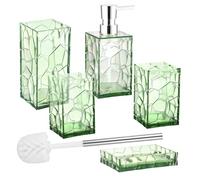5Pcs Bathroom Accessories Set, Clear Reusable Acrylic Rustproof Design,Includes Soap Dispenser, Toothbrush Holder, Cup, Soap Dish and Toilet Brush for Bathroom, Washbasin, Sink, Bathtub(Green)