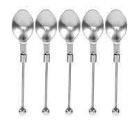 5pcs Beadable Spoon Personalised Handle Coffee Mixing Utensil | Zinc Alloy Details, Detachable Curved Grip, round Head, Polished Silver Finish, for Juice, Powders, Home Dining and Dessert