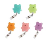 5PCS Bear Badge Reel with ID Clip, Cute Retractable Badge Reel Holders, Acrylic Badge Holders, Cartoon ID Card Clip for Teacher Nurses Office Workers (Multicolor)