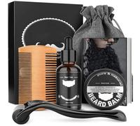 5PCS Beard Grooming Kit,Beard Roller, Include Brush, Comb, 30ml beard growth liquid etc,Gifts for Dad Men Husband Boyfriend