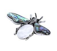 5PCS Bee Mixed Natural Stone Body Abalone Wings Silver Pin Brooch-White Shell