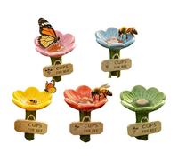 5Pcs Bee Watering Station for Garden, Flower Shaped Bee Cups Bees Drinking Cups for Thirsty Bees Garden Pollinator Hydration Support Feeders with Stake Base Outdoor Waterer for Gardens, Yard
