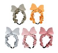 5pcs Big Bowknot Hair Band, Women's Soft Cloth Headbands, Cute Bow Hair Hoop for Washing Face Makeup Cosplay, Elegant Hair Accessories with 5 Colors (Cameo Brown, Yellow, Light Blu