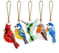 5Pcs Birds Sun Catchers, Acrylic Imitation Stained Glass Suncatcher for Windows, Tiny Birds Ornaments, Delicate Garden Hanging Ornaments with Lanyard, Creative Home Decor for Balcony & Living Room