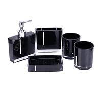 5PCS Black Acrylic Bathroom Accessory Set, Resin Soap Dispenser Toothbrush Holder Soap Dish 2 Tumblers, Modern Bath Vanity Set for Home Hotel