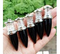 5pcs Black AGate Gems Stone Bullet Pendants