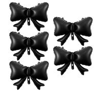 5Pcs Black Bow Balloons, Giant Foil Bow Balloon Decoration for Coquette, Gothic, Wedding & Princess Themed Parties, Includes 1 Straw & 10m Ribbon for Easy Setup