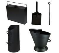 5pcs Black Fire Tool Set Ash Carrier, Coal Hod, Waterloo Bucket, Shovel and Ash Poker Fireside Fireplace