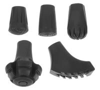 5pcs Black Rubber Trekking Pole Tip Covers for Hiking and Wet Pavement | Five-piece Set, Anti-skid Tread Design, Vibration Damping, Protects against Mud, for Poles and Crutches