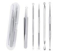 5PCS Blackhead Remover Tool Set Acne Extractor Comedone Pimples Spot and Zit Removal Tool With Case (Silver)