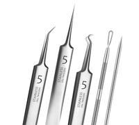 5pcs Blackhead Remover Tweezers Pimple Popper Tool Kit, Precision Acne Needle Comedone Blackhead Tweezers Extractor Removal Whitehead Popping Zit for Nose Face Skin Blemish Extractor Tool