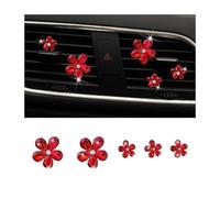 5Pcs Bling Daisy Flower Car Air Vent Clips,Sparkling Crystal Rhinestone Cute Vehicle Air Conditioning Clamp, Diamond Auto Air Outlet Clip Decor for Women Girls, Universal Fit (Red)