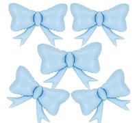 5pcs Blue Bow Balloon, Large Retro Blue Bows Balloons, Boho Giant Bow Foil Balloon For Birthday Party Wedding Bridal Shower Bachelorette Engagement Graduation Decorations