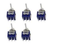 5Pcs Blue Miniature Lever Toggle Switch,SPDT ON-OFF-ON ON-ON 120VAC 6A 1/4 Inch Panel Mount For Electronic Control,Automotive And DIY Projects(MTS-202)