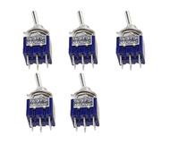 5Pcs Blue Miniature Lever Toggle Switch,SPDT ON-OFF-ON ON-ON 120VAC 6A 1/4 Inch Panel Mount For Electronic Control,Automotive And DIY Projects(MTS-203)
