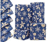 5pcs Blue Recyclable Xmas Gift Wrap Paper,QRTDXP 50 * 70cm Large Kraft Wrapping Paper Sheets with Various Christmas Pattern for Packing Christmas Party Presents