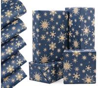 5pcs Blue Xmas Gift Wrap Paper with Snowflakes,QRTDXP 50 * 70cm Large Kraft Wrapping Paper Sheets for Packing Christmas Party Presents