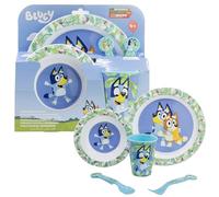 5PCs Bluey Toddlers First Feeding Set - Plate, Stacking Bowl, 260ML Plastic Cup with Cutlery Set, Childrens Dinnerware Tableware Cutlery Set for Mealtimes 4+Years