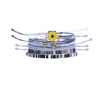 5Pcs Bohemia Sunflower String Bracelets Anklets Handmade Adjustable Braided Waterproof Sunflower Charms Beaded Bracelets Friendship Rope Bracelets for Women Men Summer Surfer Jewelry Gifts, M
