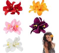 5pcs Bohemian Flower Hair Clips, Artificial Tropical Flower Clip for Seaside Holiday, Hawaiian Beach Hair Pins Clip Orchid Hairpins