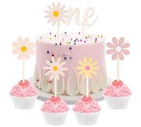 5pcs Boho Cake Topper, ONE Cake Topper Groovy Retro Hippie Boho Daisy Cake Decorations Flower Dessert Cupcake Topper for Cake Party Decorations Supplies