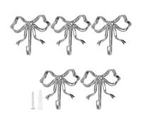 5Pcs Bow Wall Hooks - MfhdgXAvs Gold Decorative Coat/Towel Hooks for Bathroom, Bowknot Hangers with Screws, Alloy Cute Shower Curtain & Robe Hook, Heavy Duty Home Decor (Silvery)
