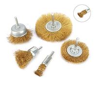 5Pcs Brass Wire Polishing Brush Wheel Set， Crimped Cup Brush with 1/4" Shank ，0.13mm Solid Brass for Drill