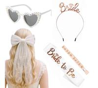 5Pcs Bride Accessories for Hen Do Party, Bachelorette Party Accessories Set with Bride to Be Sash Bow Veil Tiara Sunglasses Wristband for Women Bridal Showers Wedding Anniversaries