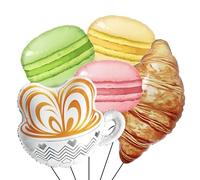 5Pcs Brunch Good Morning Party Decor/Macaron Coffee Cup Croissant Balloons for Easter Spring, Pancakes Party, Afternoon Tea party, Sweet Bakery Candyland Birthday Baby Shower Cafe Opening Decor