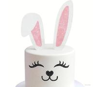 5Pcs Bunny Cake Topper, Rabbit Cake Toppers with Ears Eyes Nose Mouth, Happy Easter Cake Topper, Bunny Cake Decorations for Easter, Baby Shower, Kids Girls Birthday Party Supplies