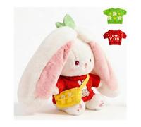 5Pcs Bunny Plush with Clothes & Accessories, Cute Bunny Stuffed Animal Reversible, Strawberry Carrot Bunny Transformed Rabbit Plush Zipper Soft Doll Easter Birthday Party Gift (5PCS Set Strawberry)