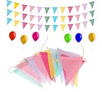 5PCS Bunting Flags Banner with 60 Flags, 4m/13ft Multicolor Bunting Banner, Bunting Fabric Pastel Rainbow, Triangle Flags Imitated Linen Burlap with Balloon for Garlands Party Decorations