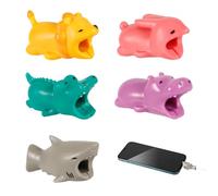 5pcs Cable Protector Animals Bite, Cute Charging Data Cord Savers Crocodile, Hippopotamus, Pink Rabbit, Gray Shark, Lion Charging USB Cable Protectors Cover for Most Cellphones and iPad Chargers