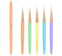 5PCS Candy Color Nail Art Liner Brushes Long Set with Lid 7/9/11/15/18mm, LEA-SHALL Ultra Fine Detail Painting Cap Pens Kit Thin Acrylic Line Brush Tools for DIY Professional Design