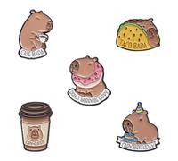 5Pcs Capybara Enamel Pins Cute Bear Milk Tea Food Lapel Pin Cartoon Cappy Brooches Badge Lovely Funny Capybara Letters Brooch Pins for Clothes Jackets Jackets